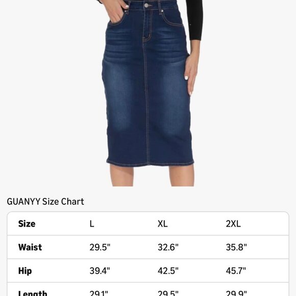 GUANYY High-Waisted Denim Midi Pencil Skirt – XL – Stretch - Picture 4 of 6